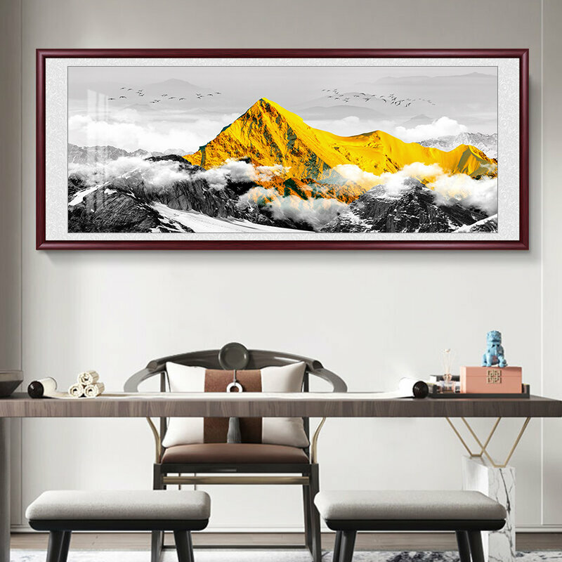熱推客廳裝飾畫掛畫(帶框尺寸：218*88cm 背有金山-2 複刻噴繪+防潮畫布+紅色實木外框)