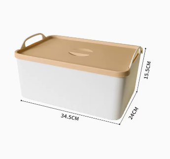 Popular portable plastic storage box with lid (white large size) (size: 34.5*24*15.5CM)
