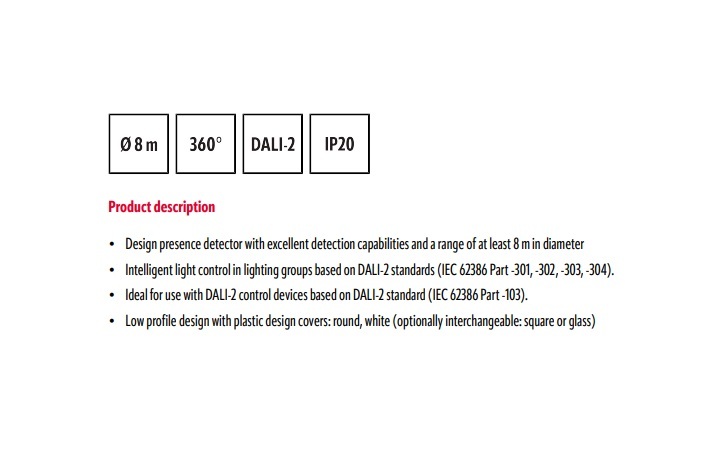 ESYLUX EP10423024 PD-FLAT 360/8 方形白色 BMS DALI-2 存在偵測器