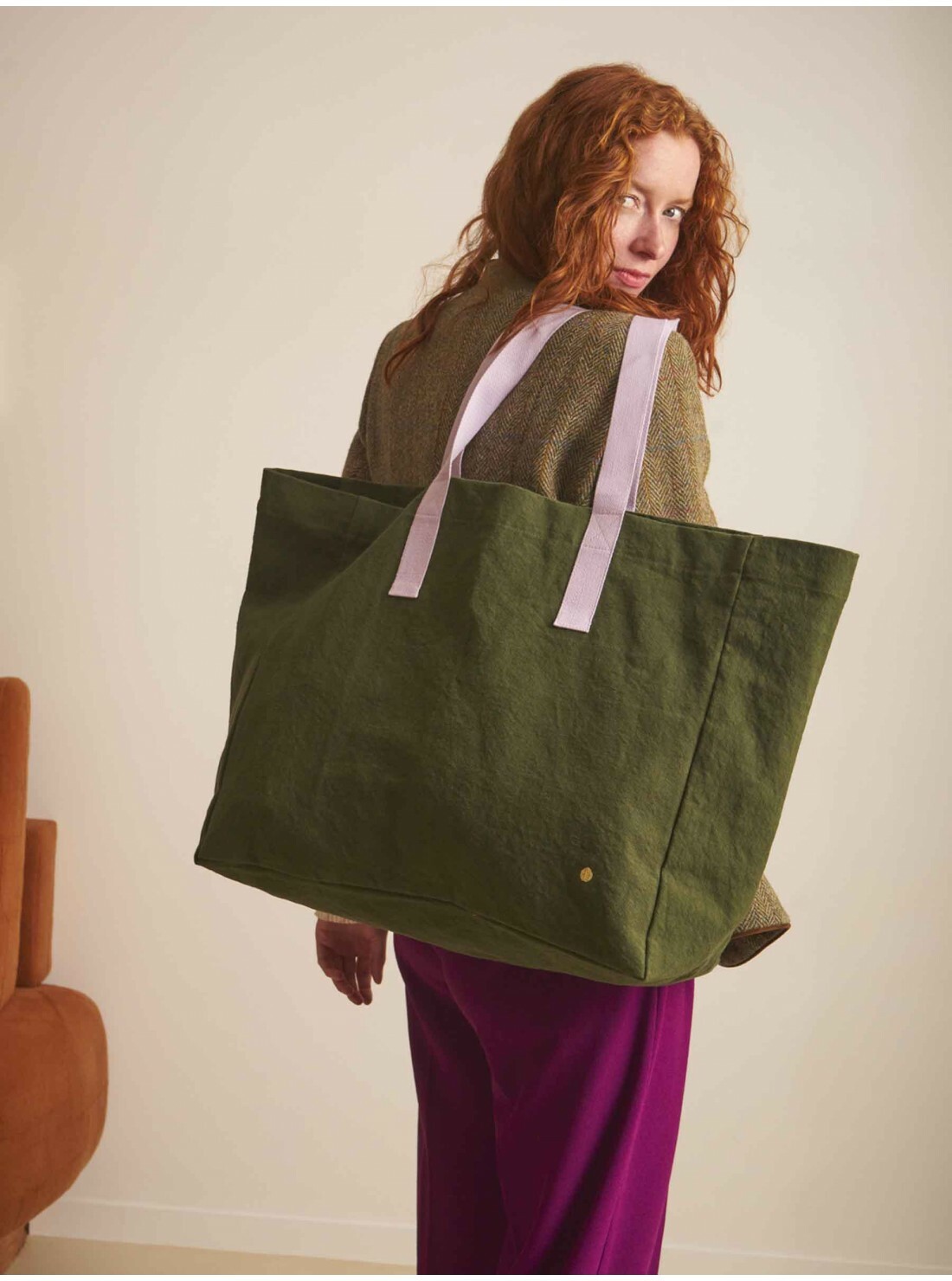 (預購4/30)法國La cerise sur le gâteau 有機棉購物袋-橄欖綠