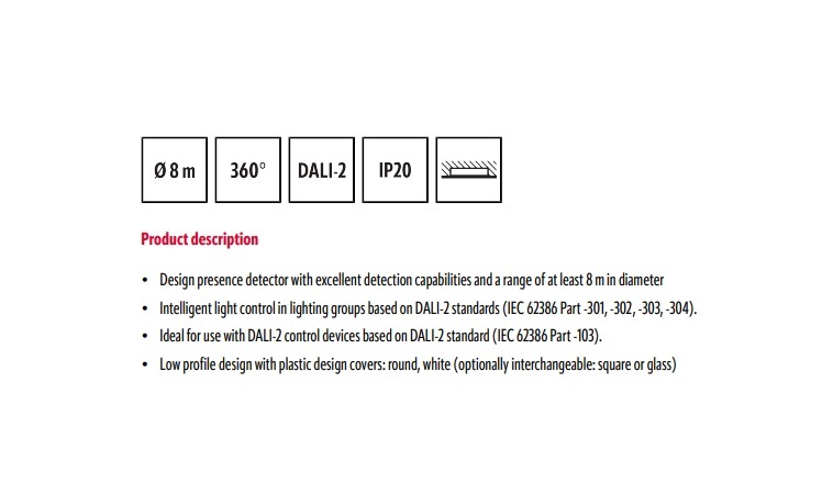 ESYLUX EP10423208 PD-FLAT 360/8 圓形白色 BMS 嵌入式安裝 DALI-2 存在偵測器