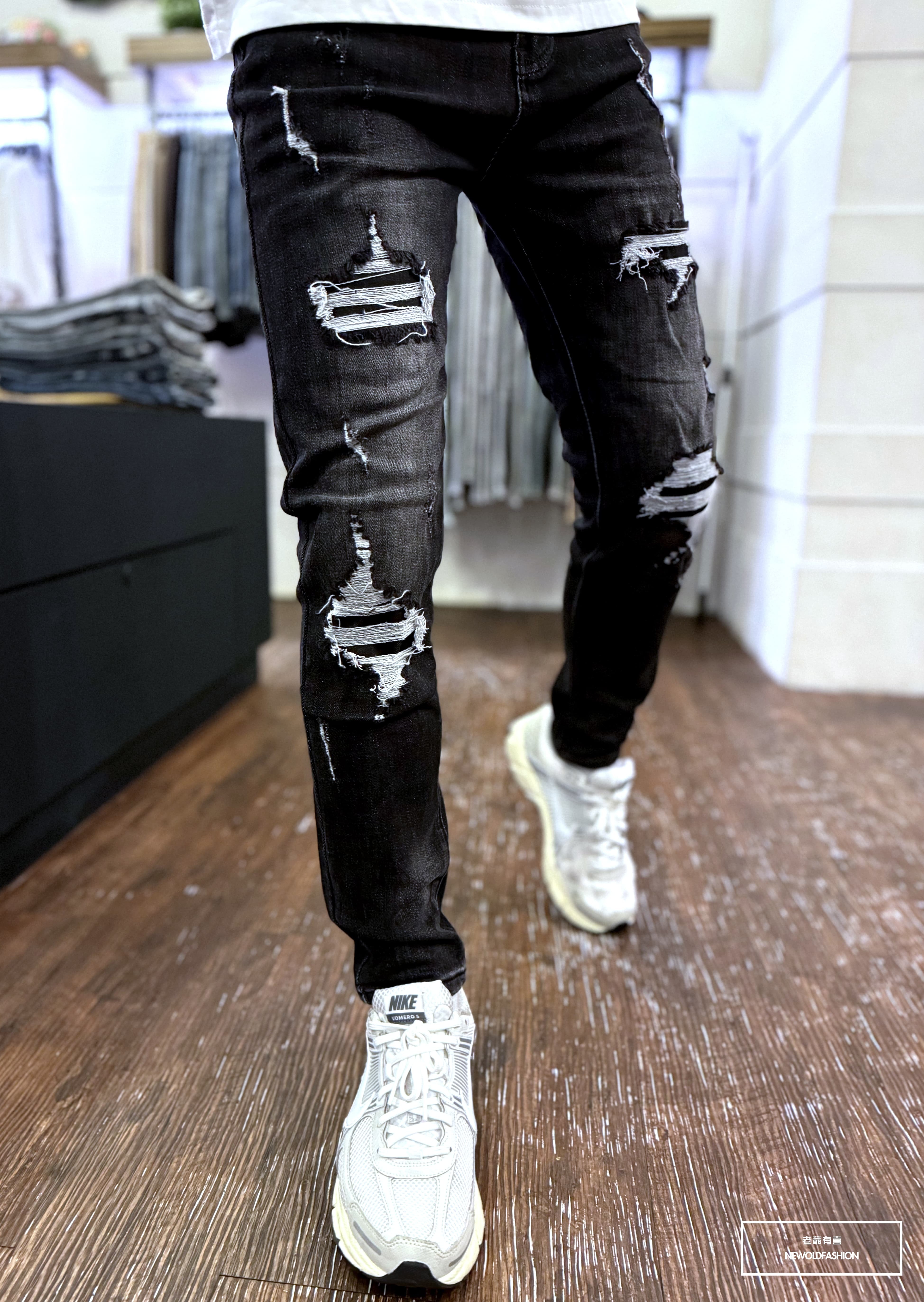 『新品上市』重磅漆黑四破壞補丁小直筒(NOF24075999)