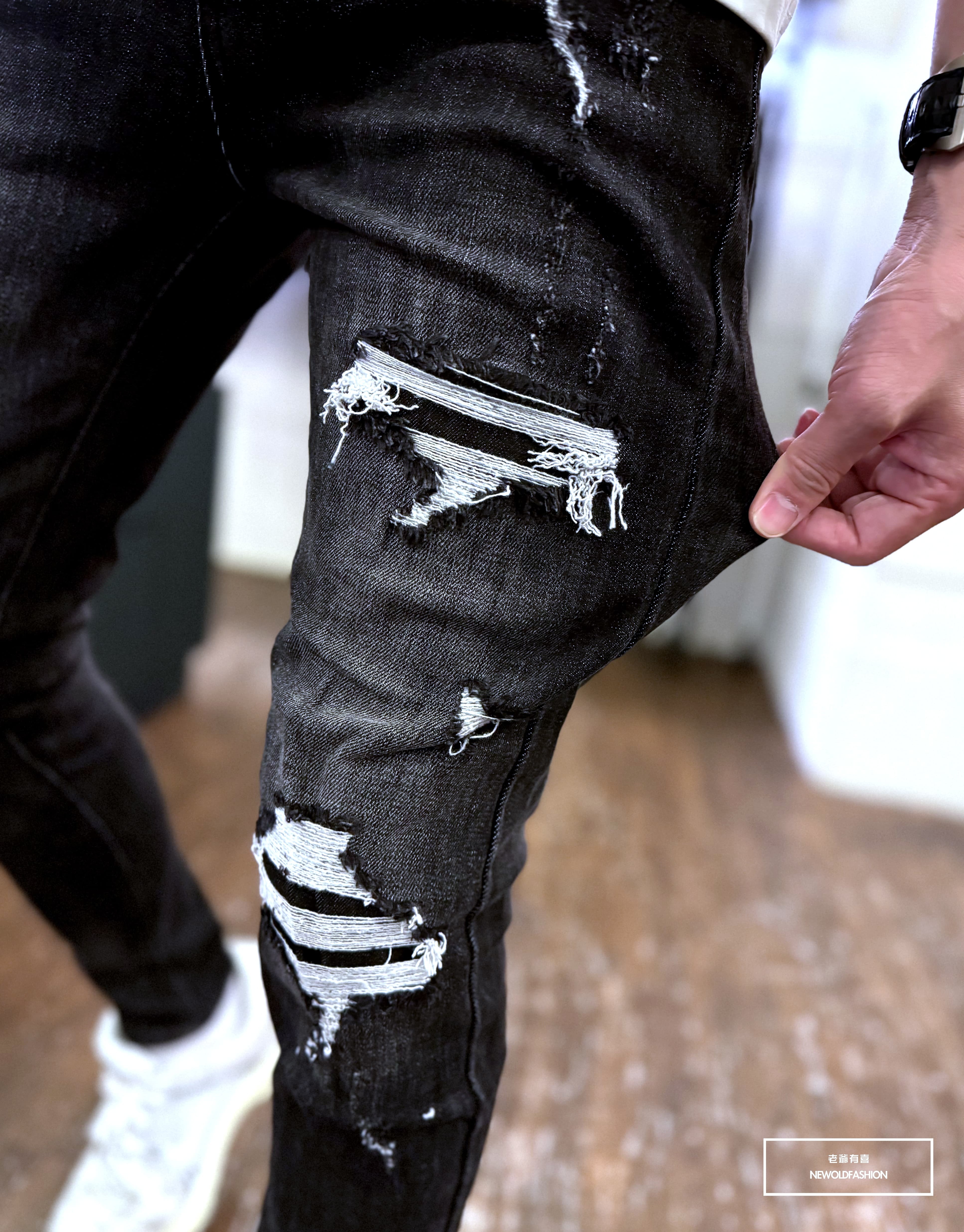 『新品上市』重磅漆黑四破壞補丁小直筒(NOF24075999)