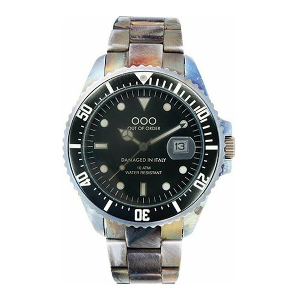 【OUT OF ORDER】帶日期 水鬼款 不鏽鋼 夜光腕錶銀藍鋼 (附質感雷雕刻字木盒)