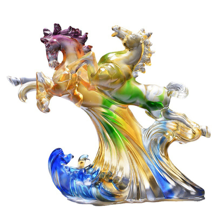 鹿港窯禮品館│和諧共贏 並駕齊驅 琉璃馬擺件 商務禮品 馬到成功 送客戶 送合作夥伴