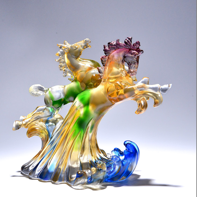 鹿港窯禮品館│和諧共贏 並駕齊驅 琉璃馬擺件 商務禮品 馬到成功 送客戶 送合作夥伴