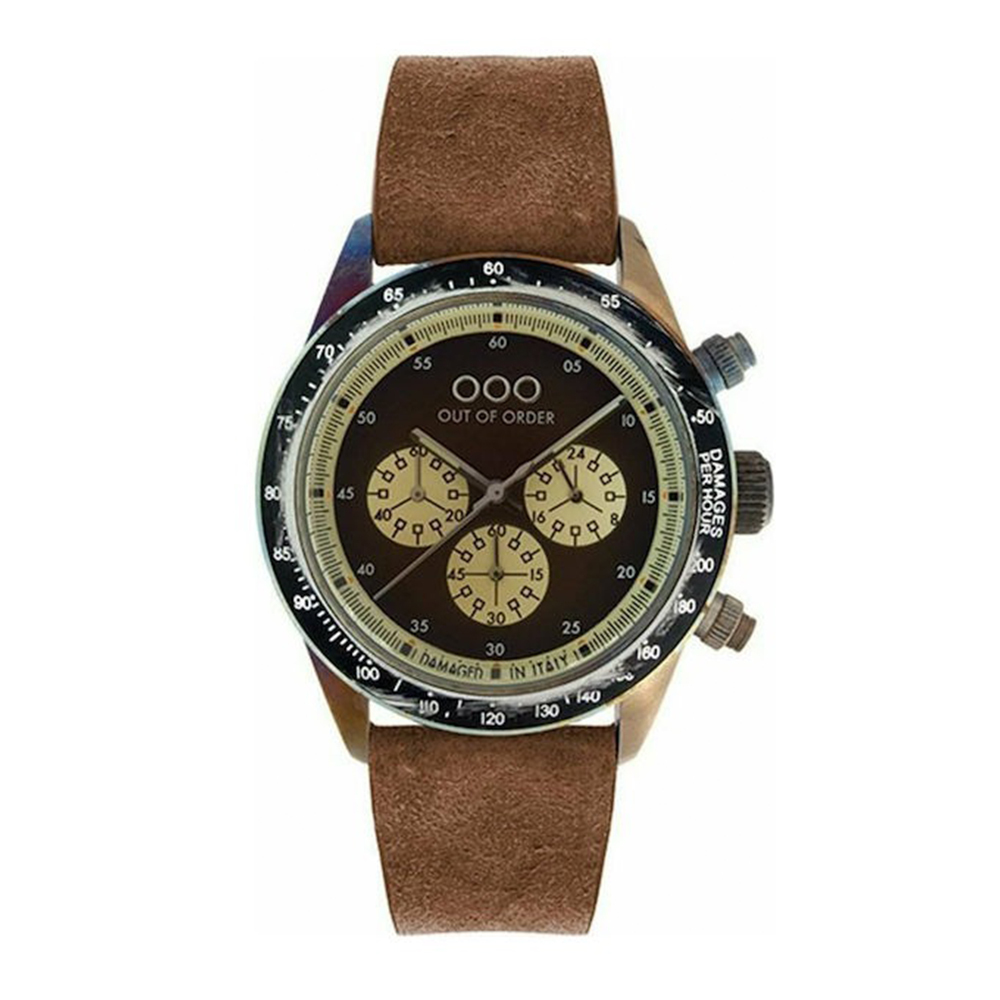 【OUT OF ORDER】真三眼 熊貓款 質感皮革 夜光腕錶 (附質感雷雕刻字木盒)