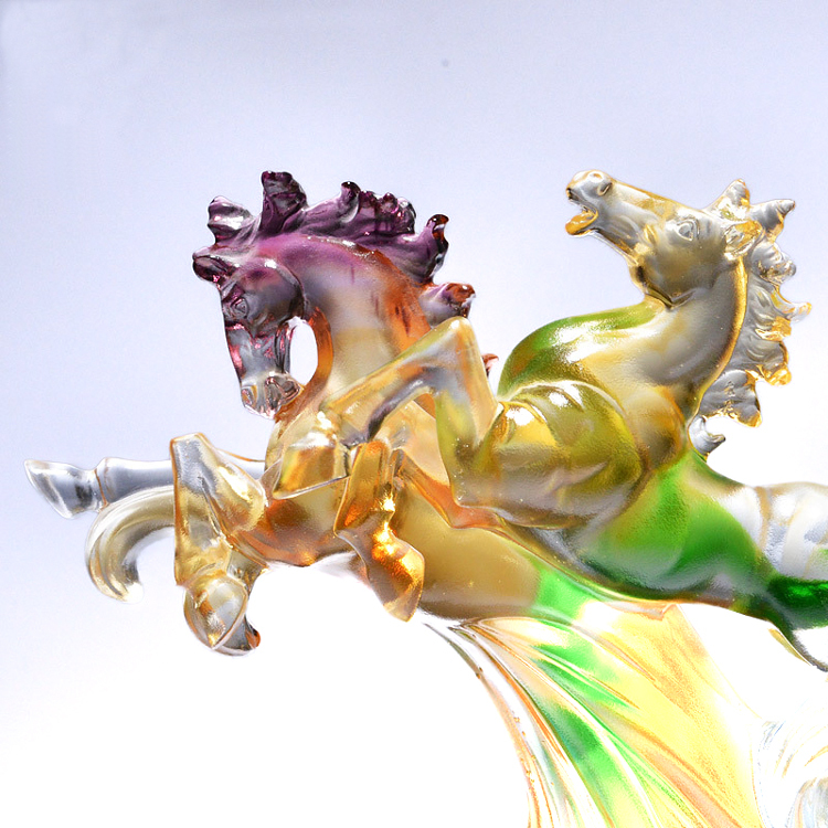 鹿港窯禮品館│和諧共贏 並駕齊驅 琉璃馬擺件 商務禮品 馬到成功 送客戶 送合作夥伴