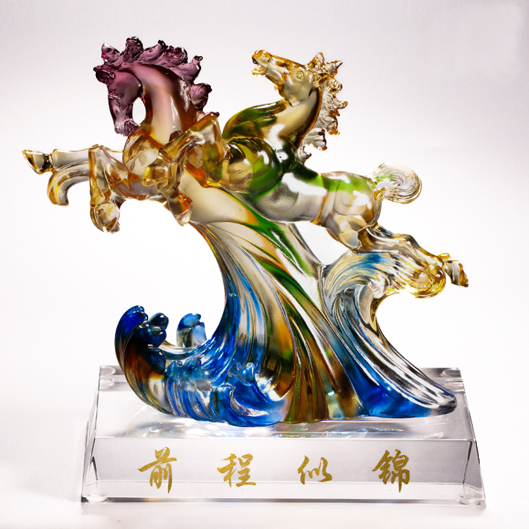 鹿港窯禮品館│和諧共贏 並駕齊驅 琉璃馬擺件 商務禮品 馬到成功 送客戶 送合作夥伴