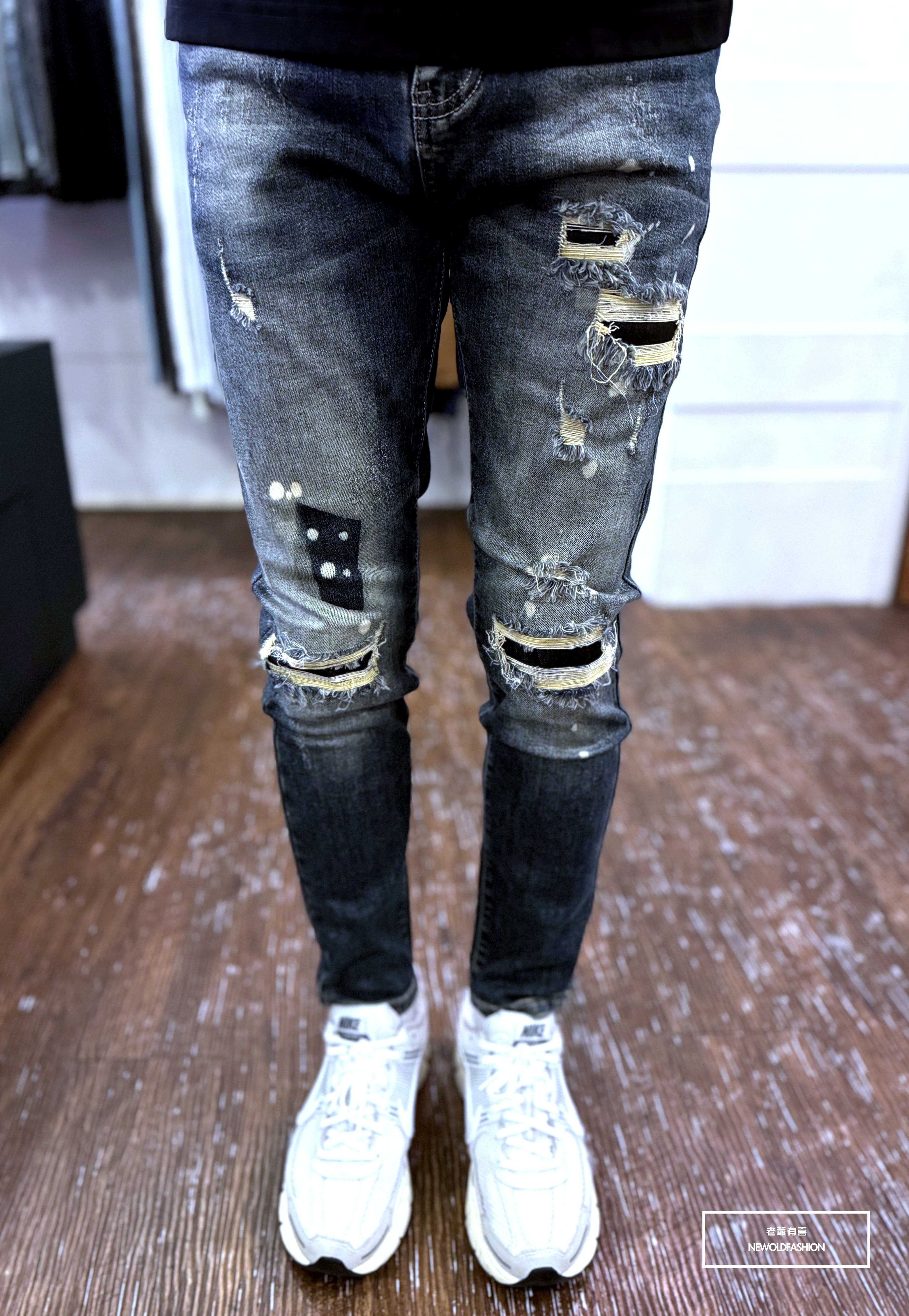 『新品上市』重磅藍印仿舊潑墨補丁小直筒(NOF24075933)