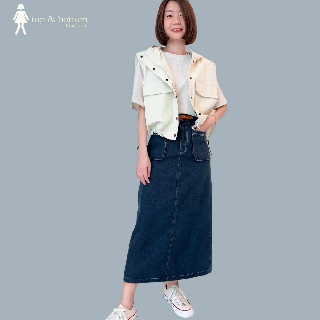 DENIM POCKET PENCIL SKIRT