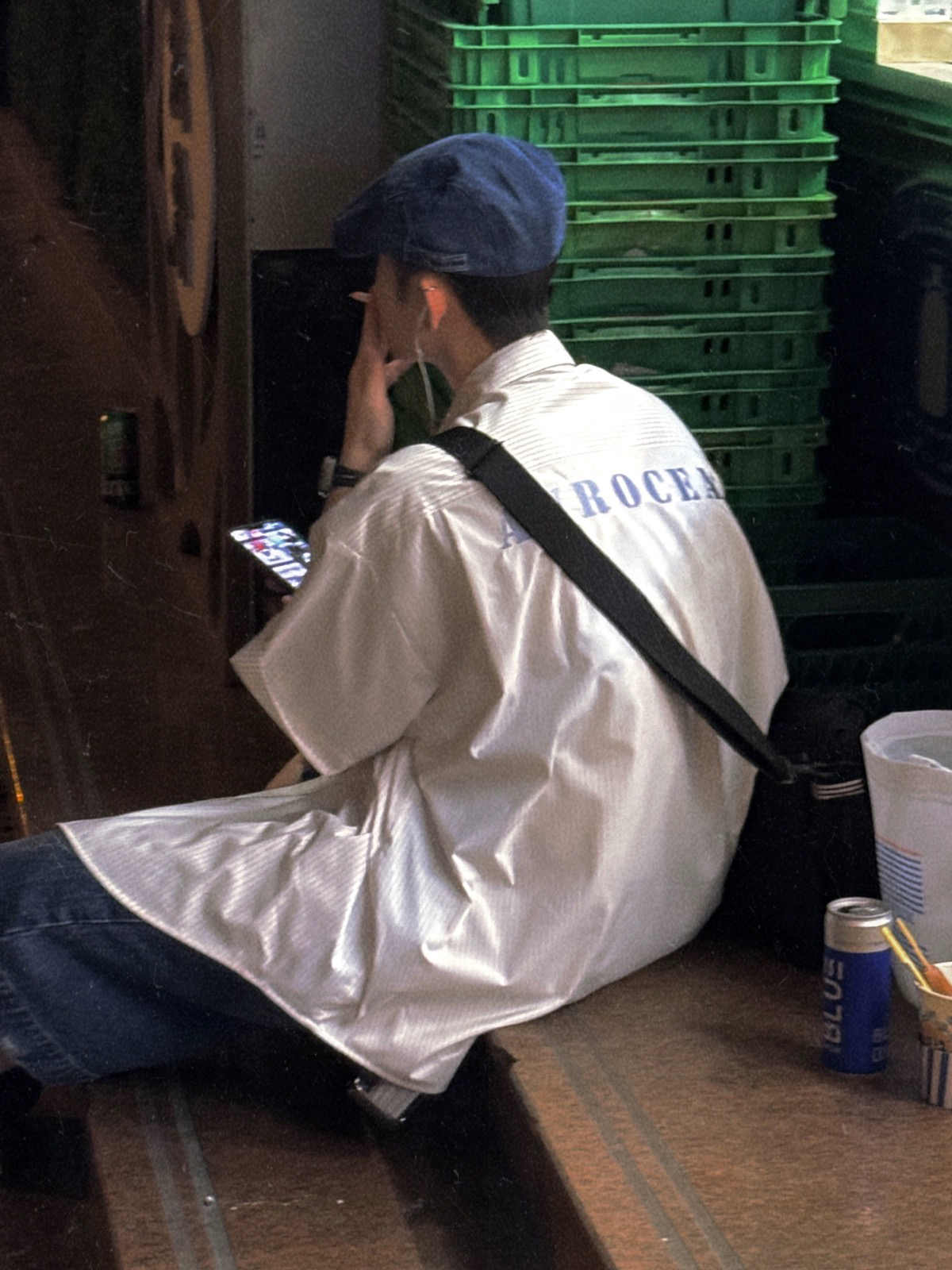 Aurocean 撞色鬆弛感刺繡短袖襯衫