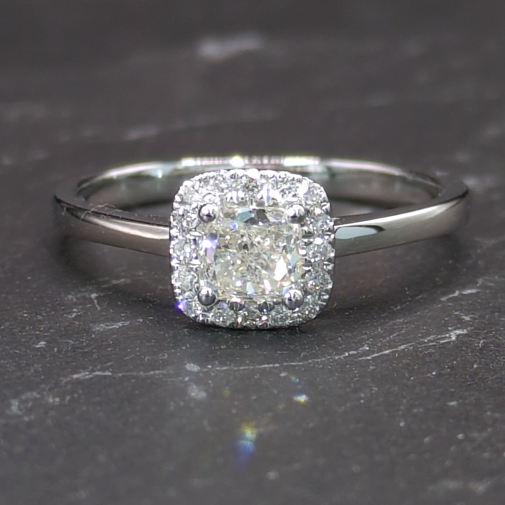 18K White Gold 0.56ct Cushion Cut Diamond Ring