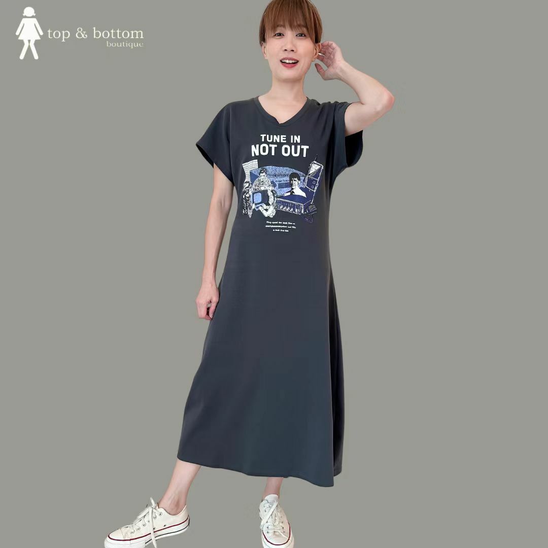 V NECK PRINTED CASUAL TEE DRESS