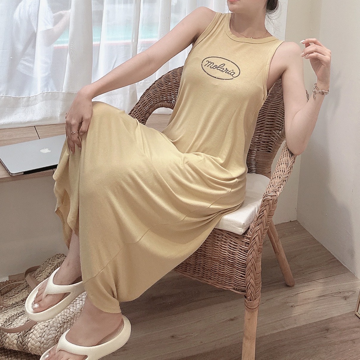 莫代棉字母彈性洋裝/二色