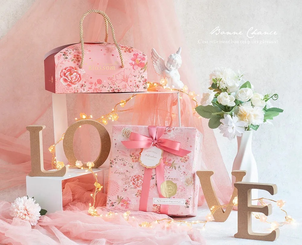 雙扣提盒(長) 迎花慶-粉 10入/包 21*15*12cm【3A17-121007】