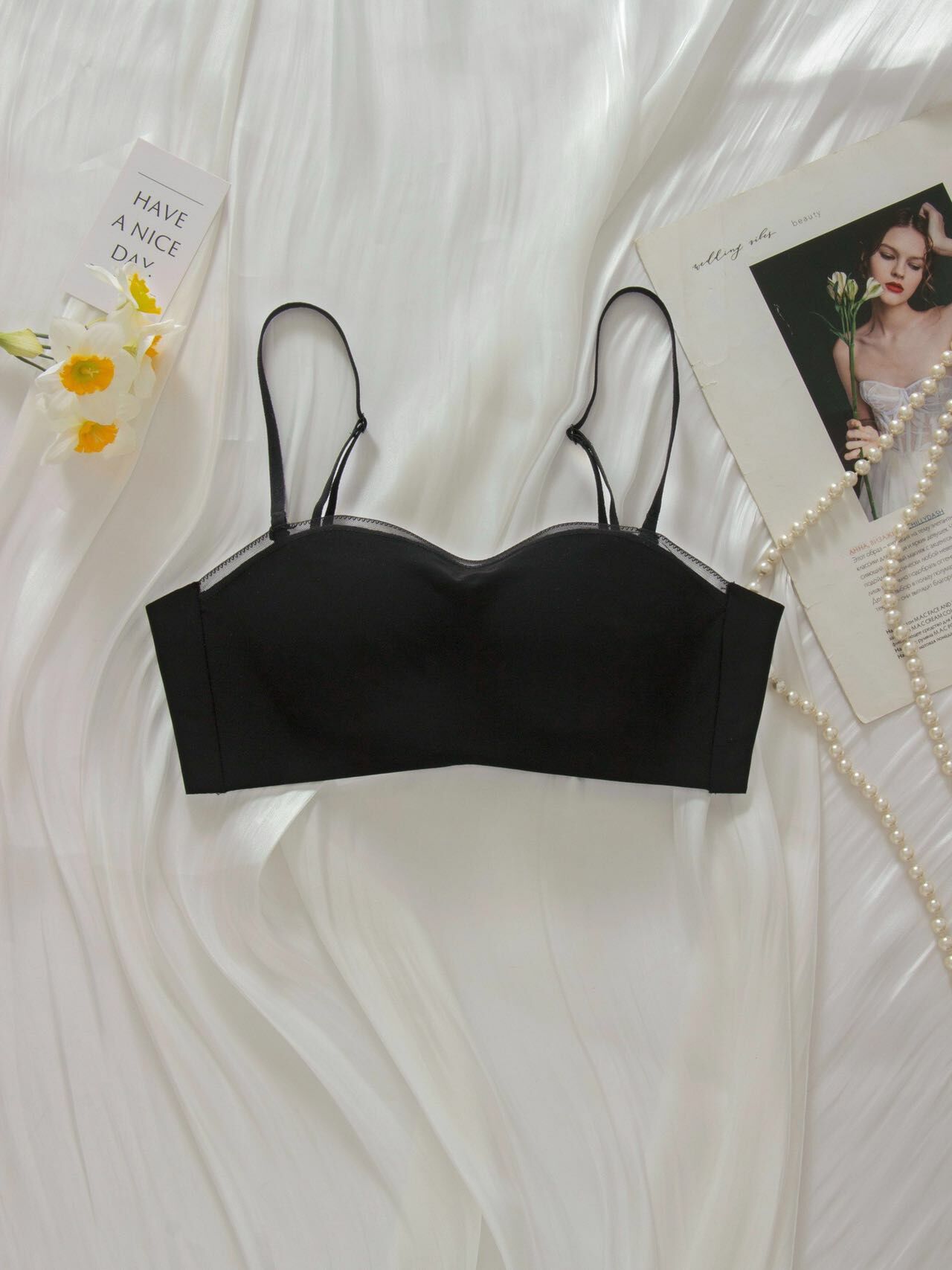 Dreamy 蠶絲養護可拆式肩帶抹胸內衣-黑色 (4色)