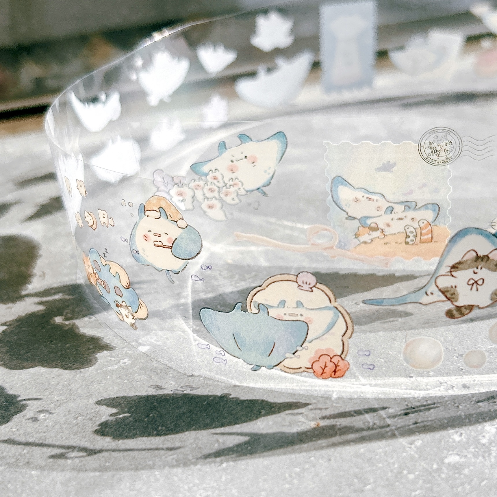 魚餅一隻熊｜魟魚日記 亮面 PET膠帶