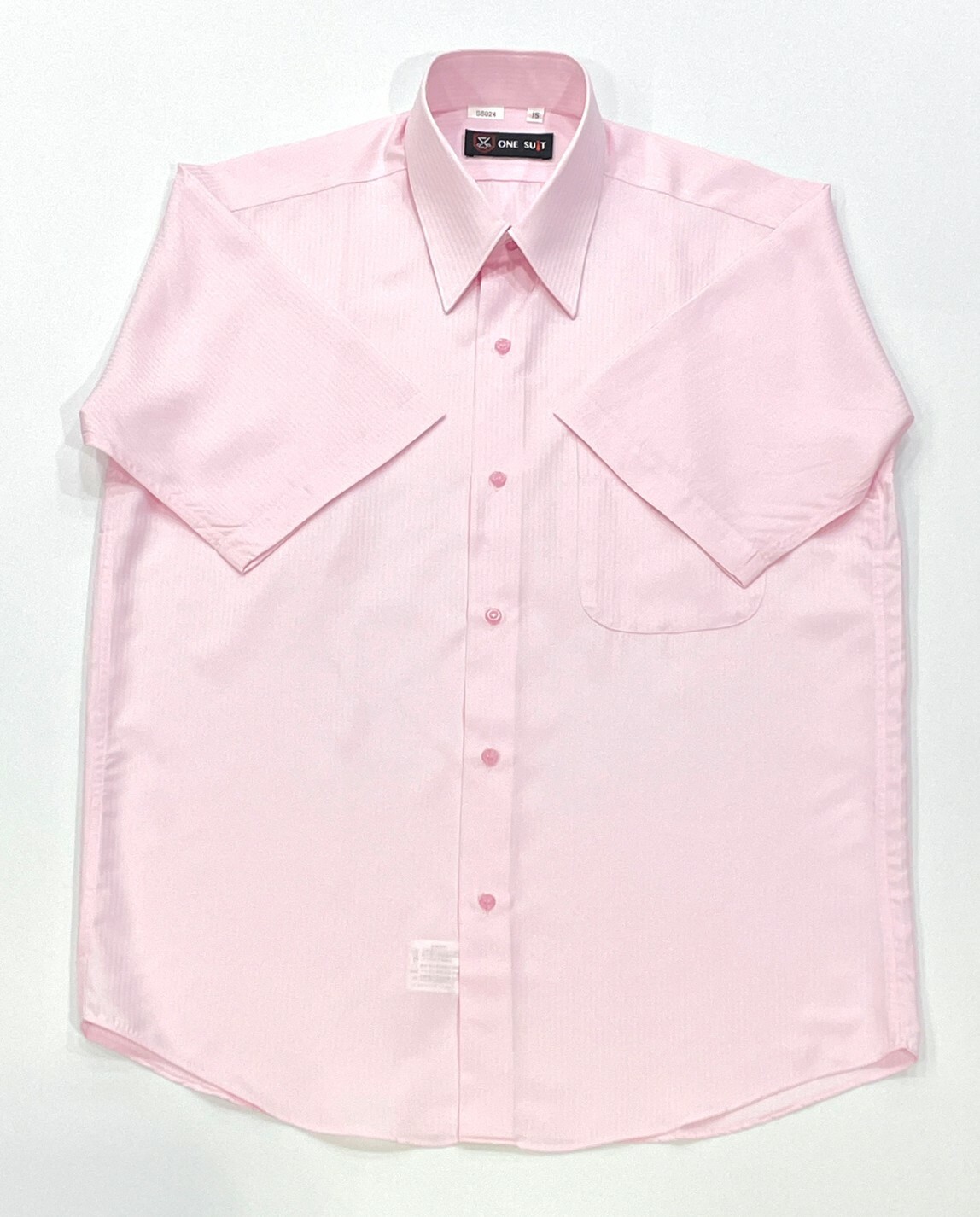 粉色直條紋大尺碼男短袖襯衫01