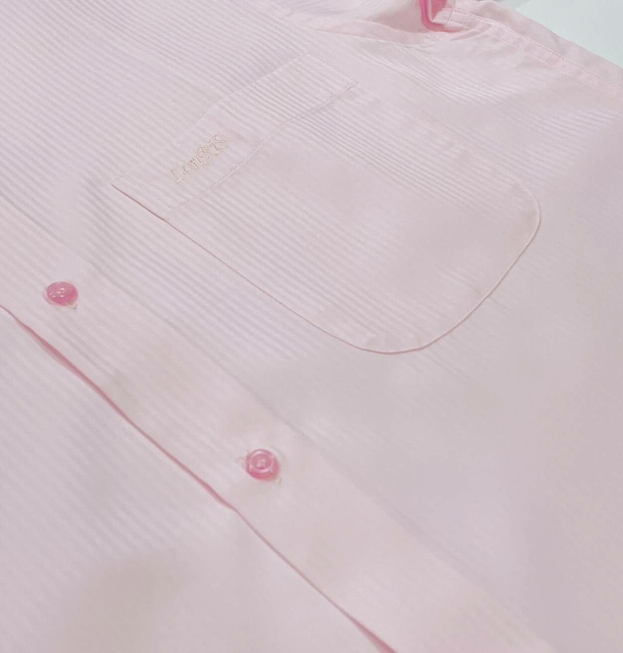 粉色直條紋大尺碼男短袖襯衫03