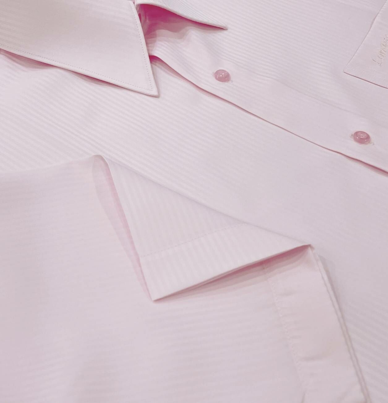 粉色直條紋大尺碼男短袖襯衫04