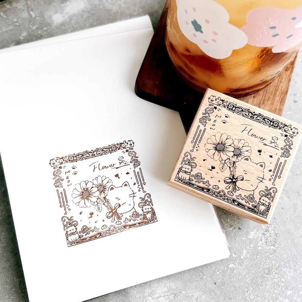 魚餅一隻熊｜花框貓貓 櫸木印章