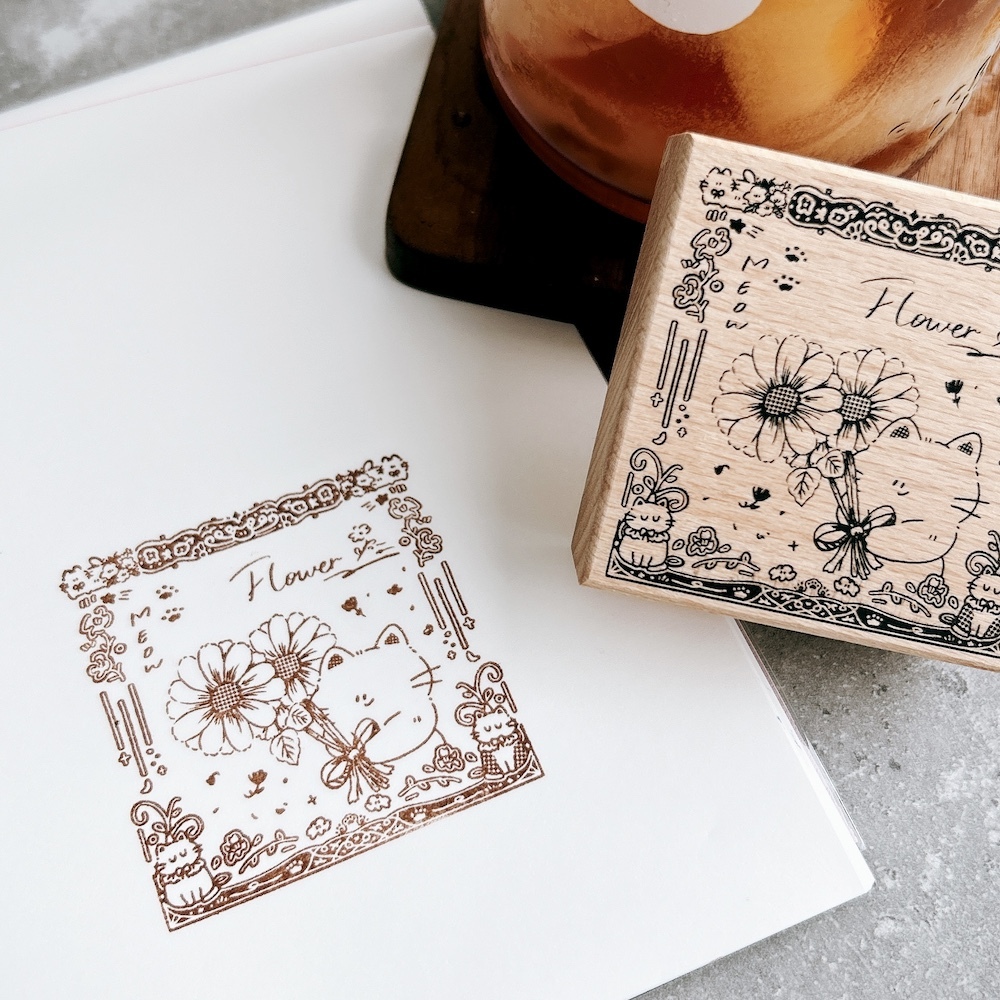 魚餅一隻熊｜花框貓貓 櫸木印章