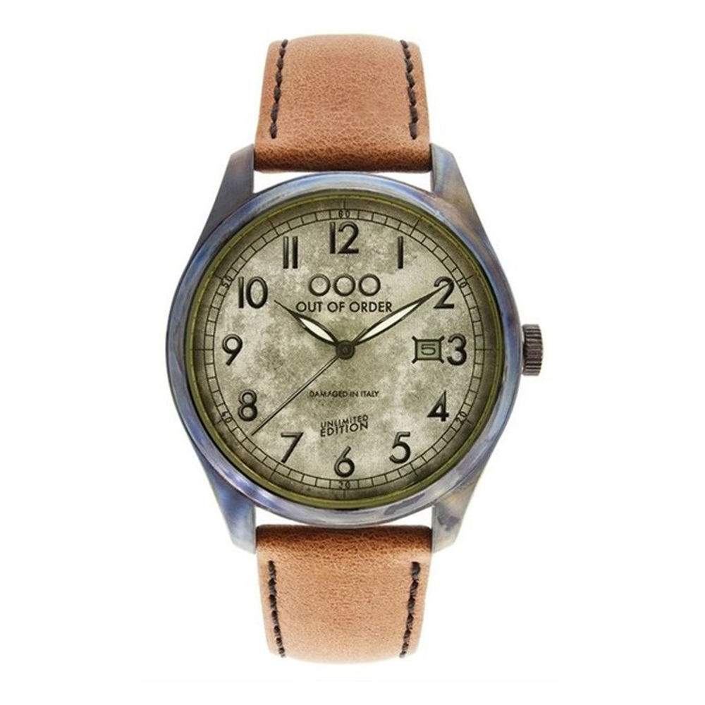 【OUT OF ORDER】甲蟲系列 帶日期 質感皮革 夜光腕錶 (附質感雷雕刻字木盒)