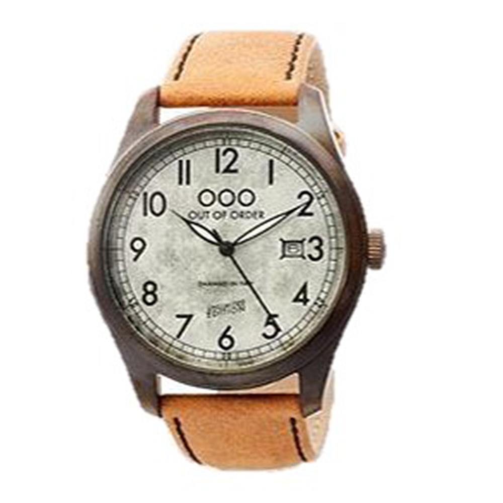 【OUT OF ORDER】甲蟲系列 帶日期 質感皮革 夜光腕錶 (附質感雷雕刻字木盒)