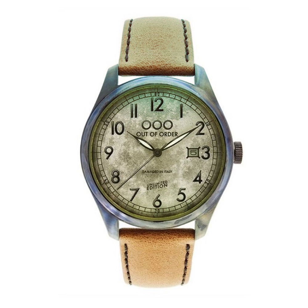【OUT OF ORDER】甲蟲系列 帶日期 質感皮革 夜光腕錶 (附質感雷雕刻字木盒)