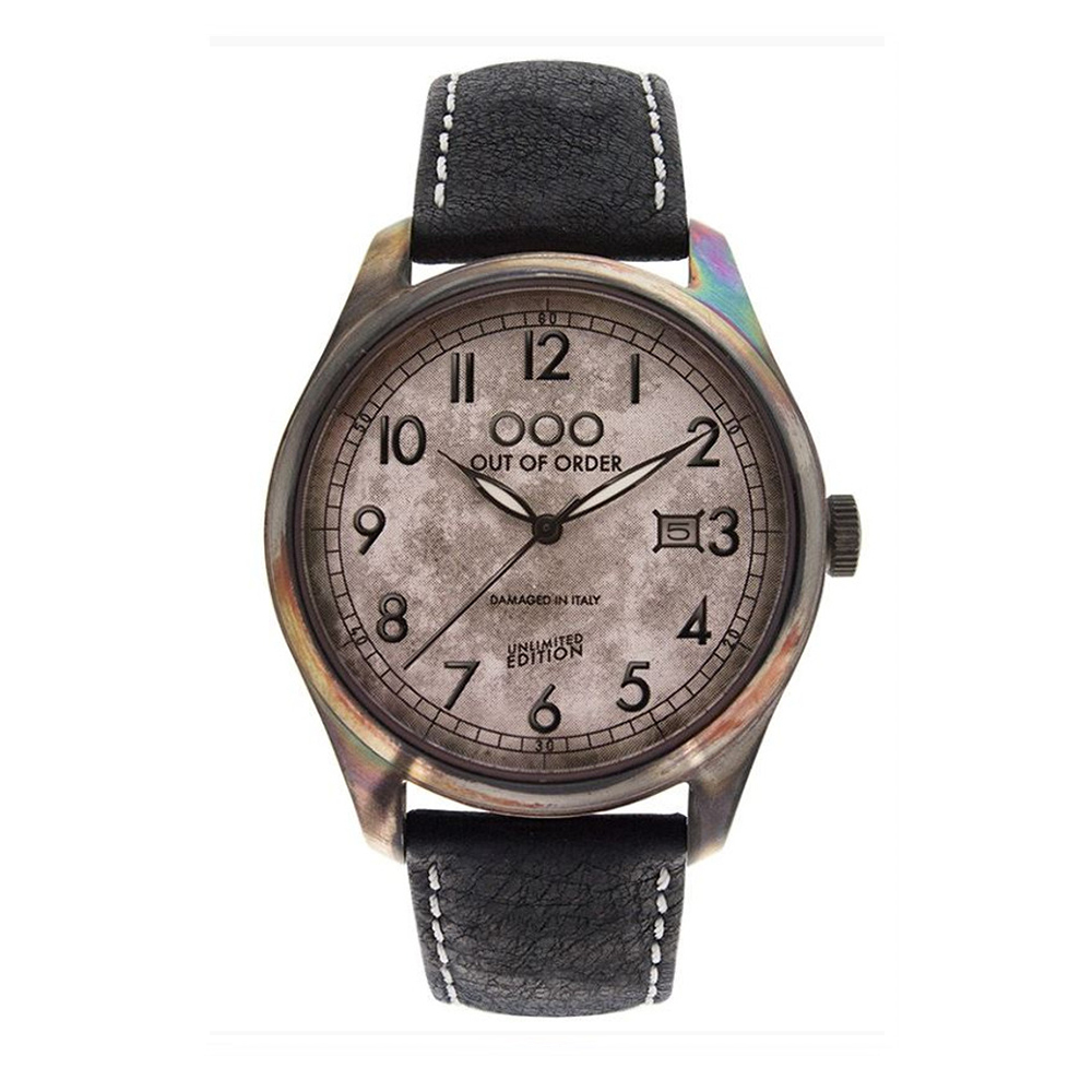 【OUT OF ORDER】甲蟲系列 帶日期 質感皮革 夜光腕錶 (附質感雷雕刻字木盒)