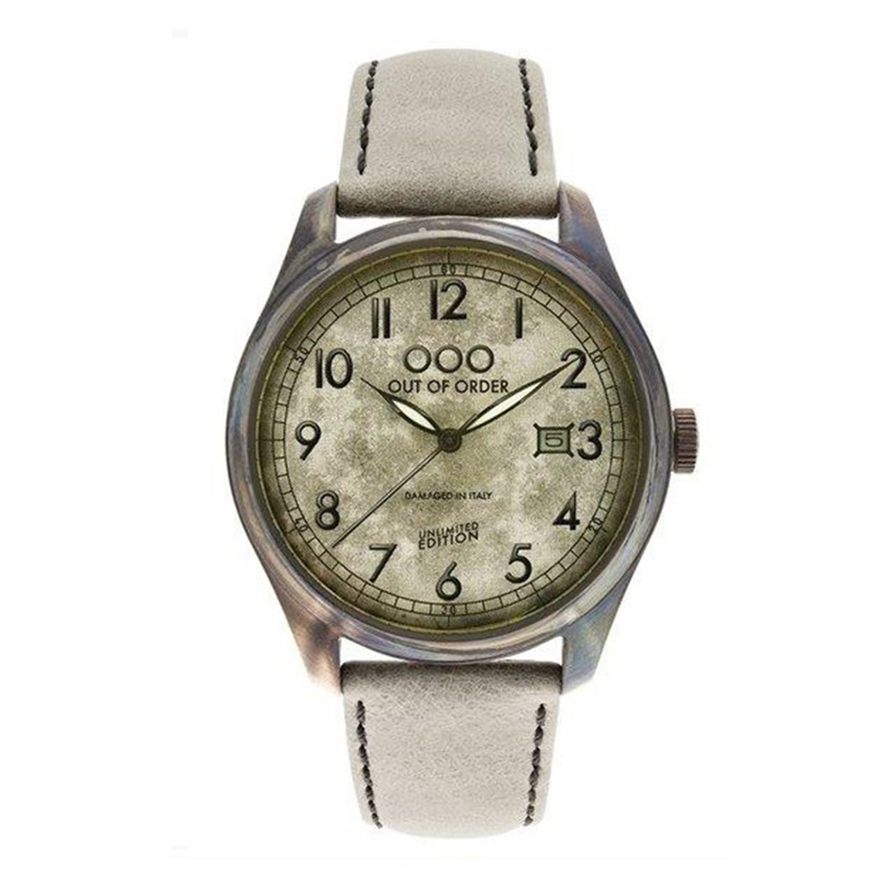 【OUT OF ORDER】甲蟲系列 帶日期 質感皮革 夜光腕錶 (附質感雷雕刻字木盒)