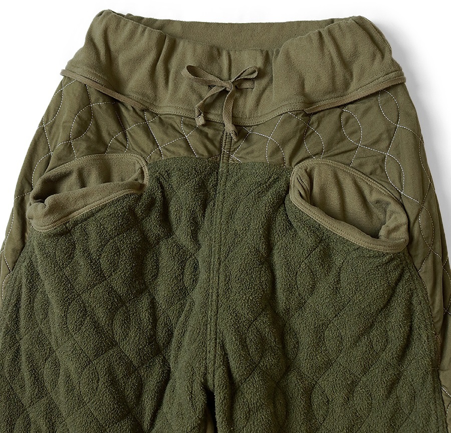 KAPITAL FLEECE x WAFFLE QUILTED SAROUEL NOUVELLE PANTS - OLIVE PRE ORDER ITEM (預訂中)