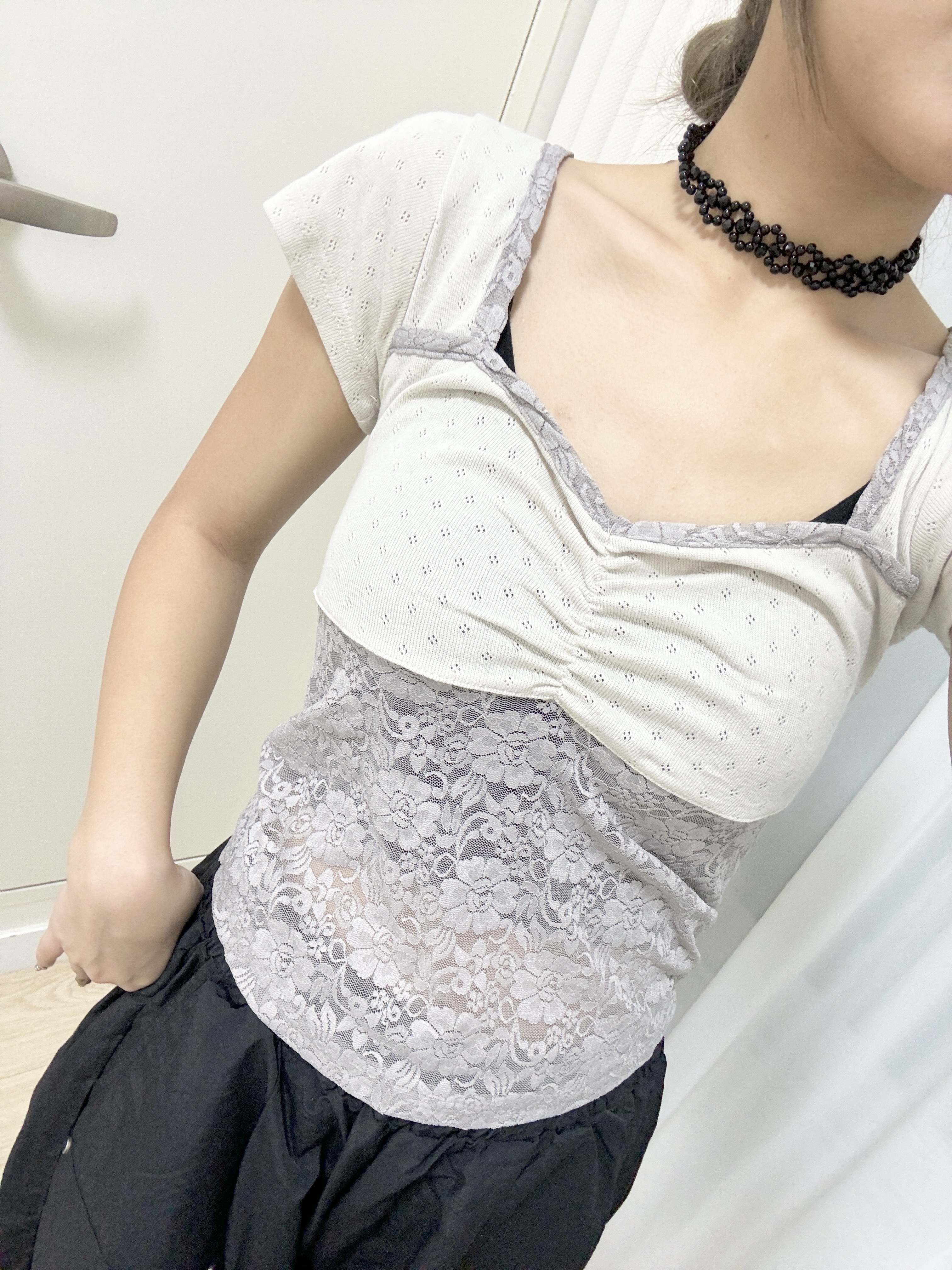 方領lace Top