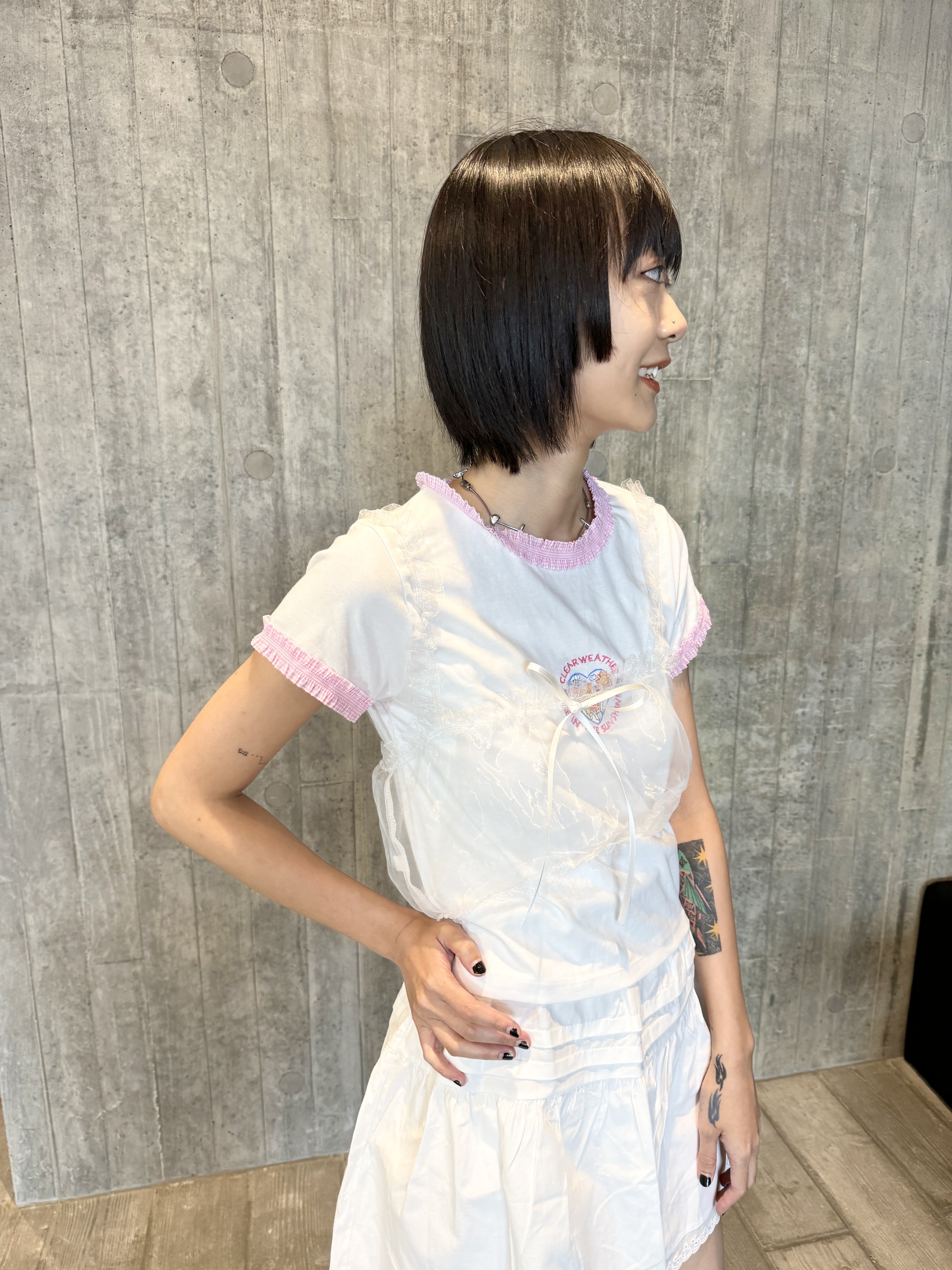 刺繡cute圖案格子邊Tee