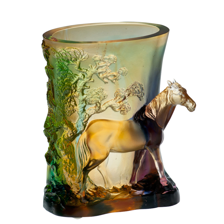 鹿港窯禮品館│居家開運琉璃馬 擺飾 筆筒 意氣風發  書房 辦公室桌面 裝飾