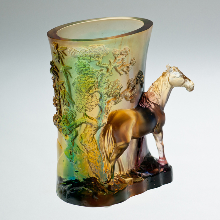 鹿港窯禮品館│居家開運琉璃馬 擺飾 筆筒 意氣風發  書房 辦公室桌面 裝飾