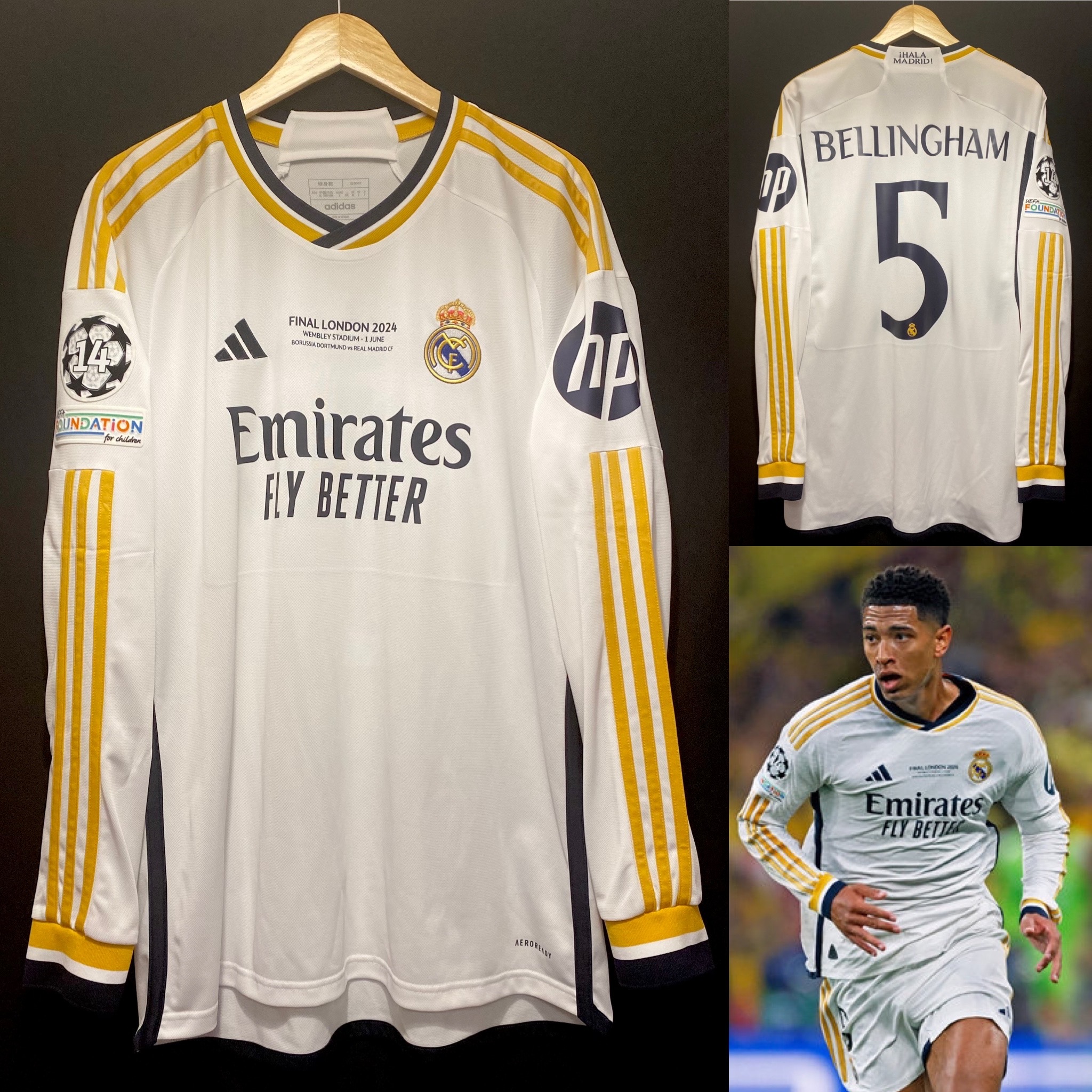 Real Madrid 2023-2024 Adidas UEFA Champions League Home L/S Shirt #5 BELLINGHAM