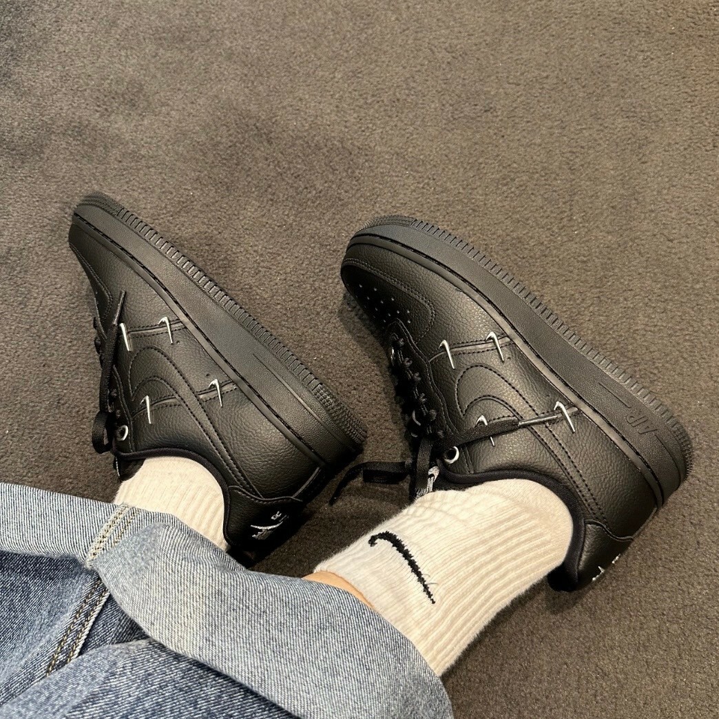 Nike Air Force 1'07 LX 全黑 四銀鉤 黑魂 小銀鉤 荔枝皮 低筒休閒鞋