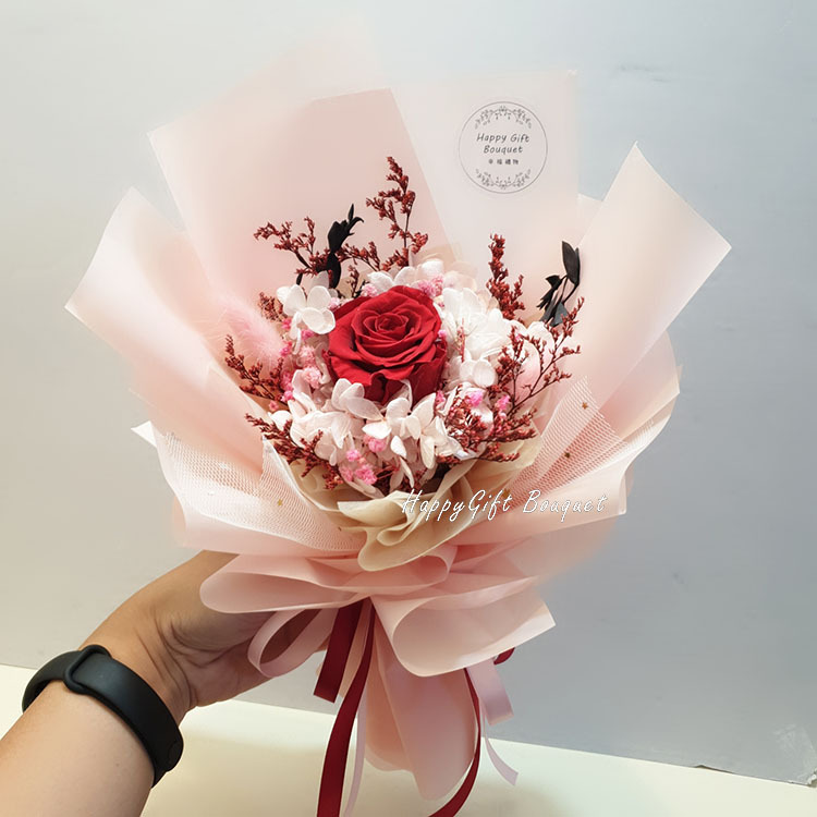 單朵紅色玫瑰永生花花束
