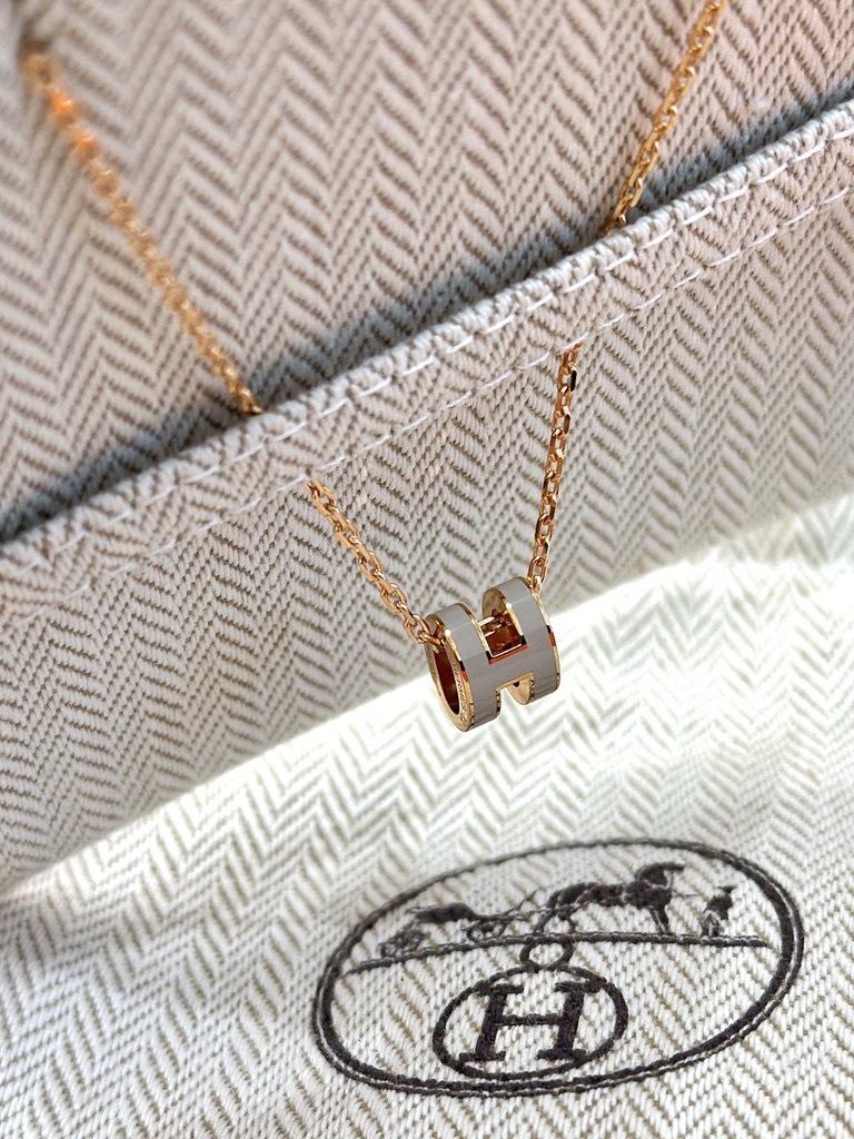 【手元在庫】HERMES ペンダント Mini Pop H Marron Glace RG金具 New HERMES Mini Pop H Pendant Necklace Marron Glace Gold