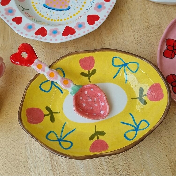 韓國藝術家 手作陶瓷湯匙 草莓愛心