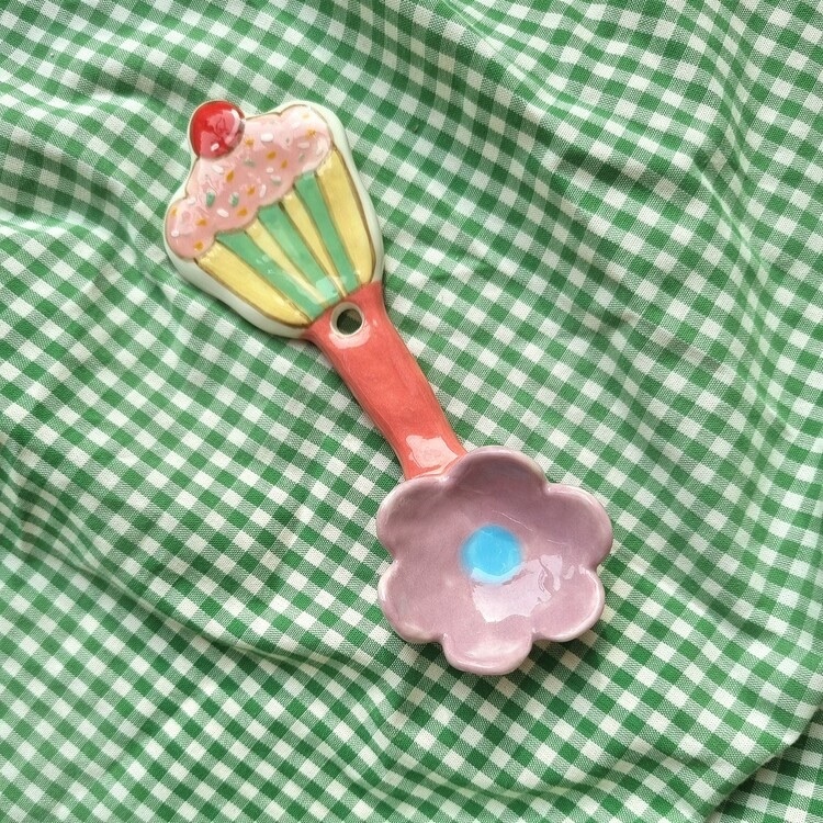 韓國藝術家 手作陶瓷湯匙 蛋糕花花