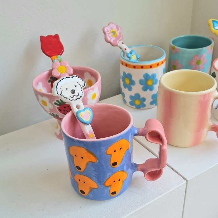韓國藝術家 手作陶瓷湯匙 狗狗愛心