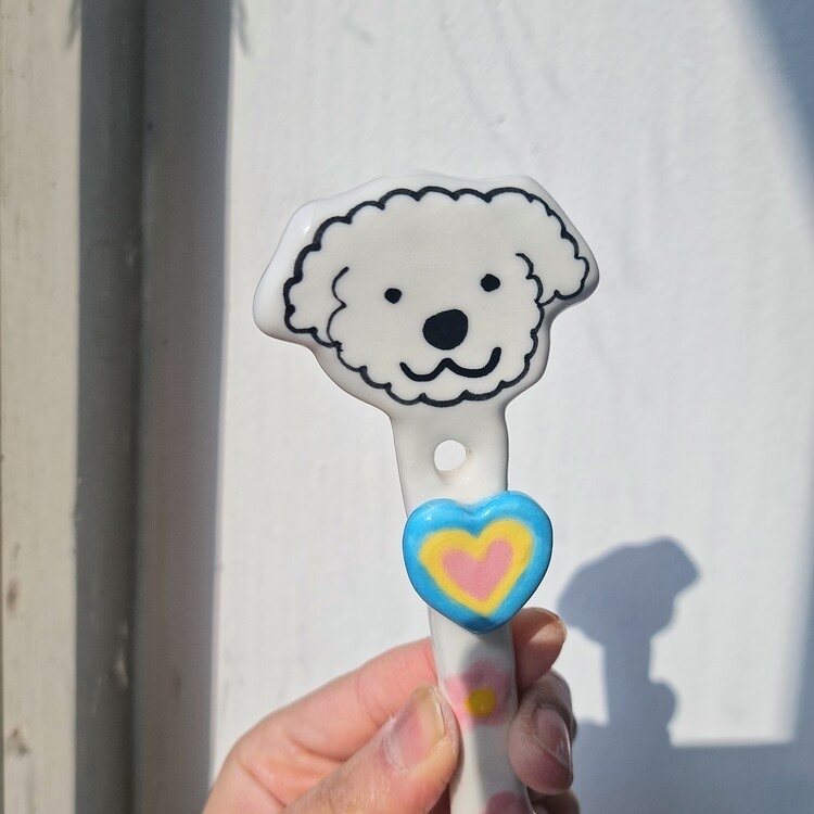 韓國藝術家 手作陶瓷湯匙 狗狗愛心