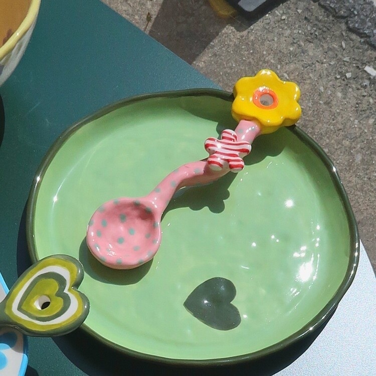 韓國藝術家 手作陶瓷湯匙 花花系列