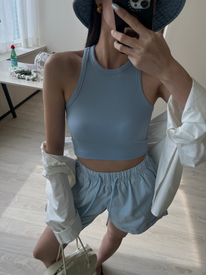 多色削肩彈性螺紋背心*5色