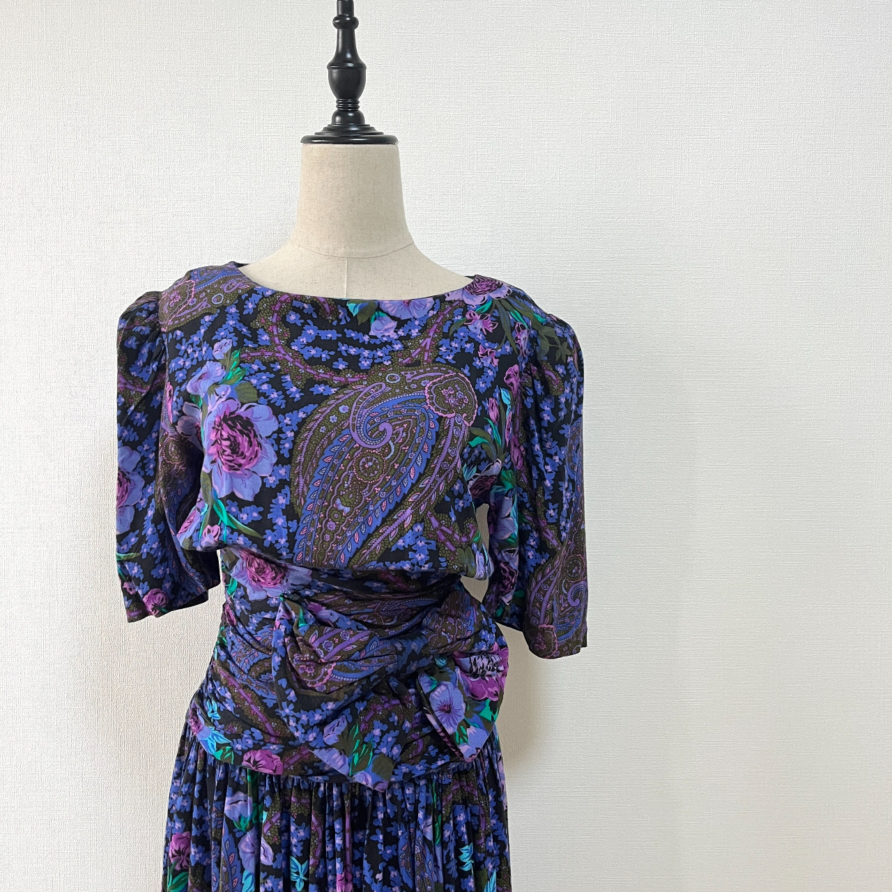 Robbie Bee 80s紫色腰果花古著連身裙