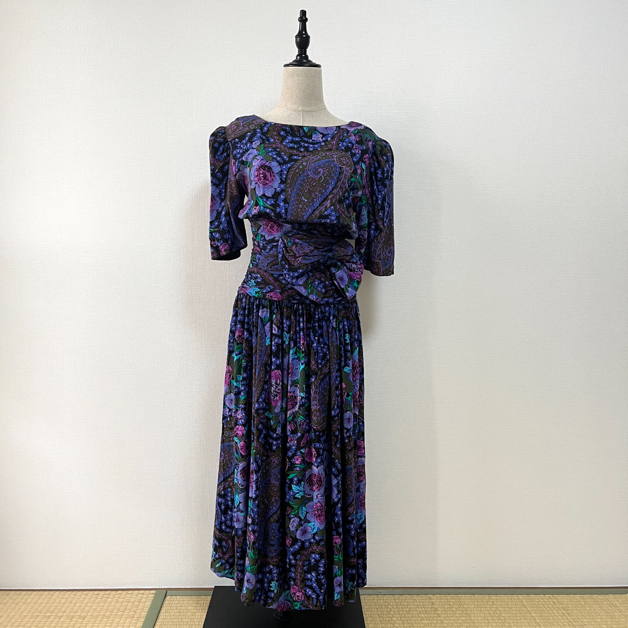 Robbie Bee 80s紫色腰果花古著連身裙