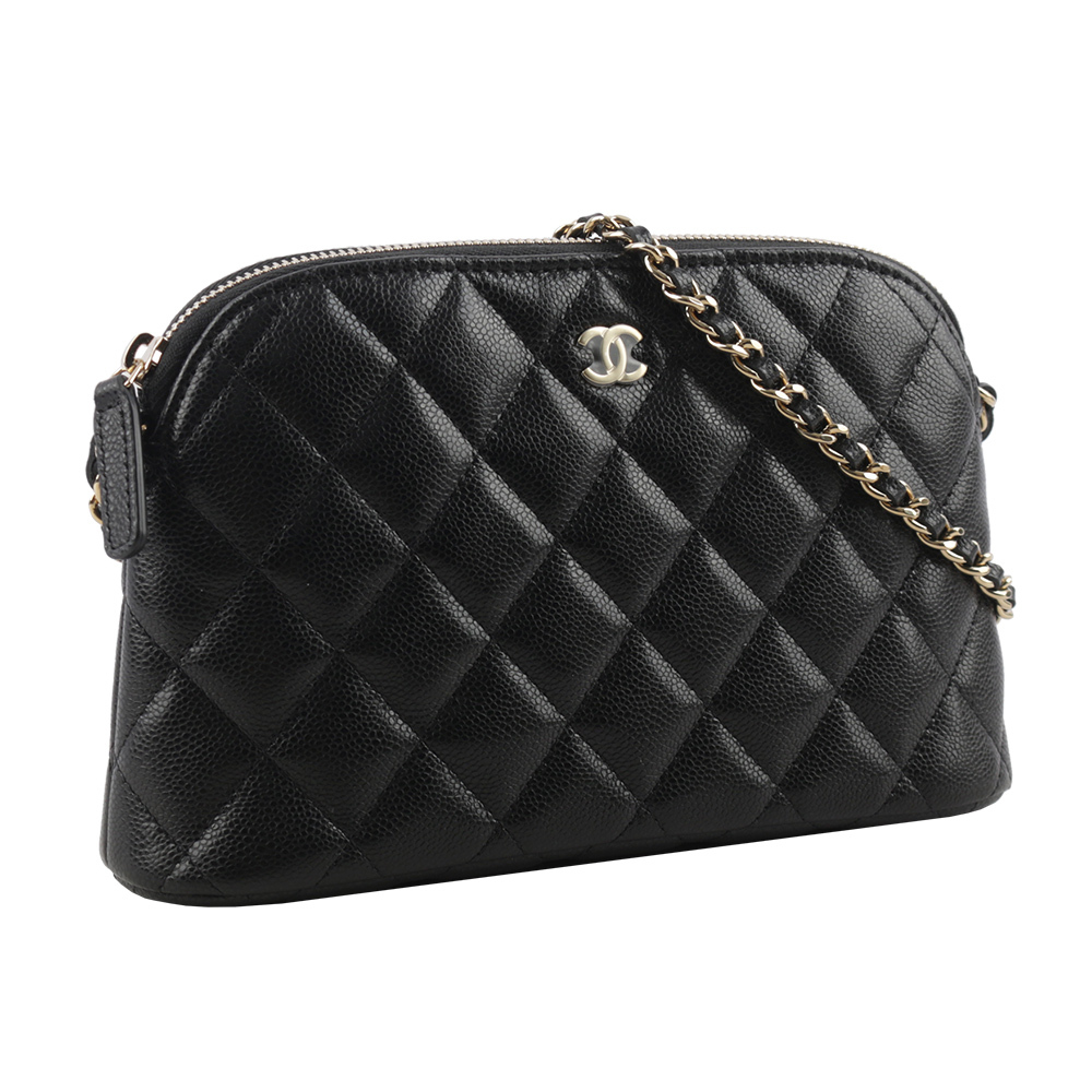 【CHANEL 】金色CC Logo 粒紋牛皮貝殼包/鍊包